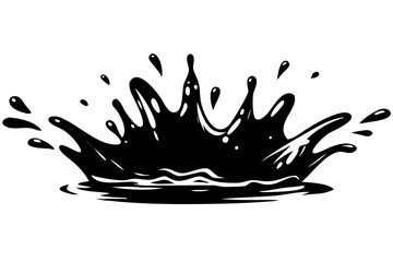 Illustration of a black liquid splash with droplets against a white background in vector format created with generated ai