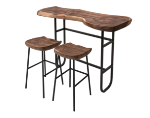 Dark wood bar set with metal legs
