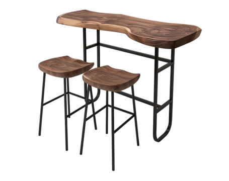 Dark wood bar set with metal legs