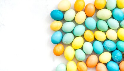 Fototapeta premium Colorful Easter eggs arranged on a white surface