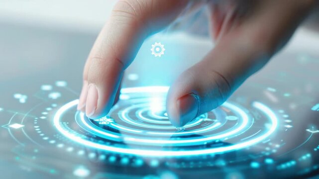 A person's finger presses a button, potentially turning something on or off