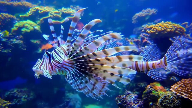 Colorful lionfish in an aquarium setting