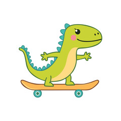 Naklejka premium A cute cartoon dinosaur enjoys skateboarding
