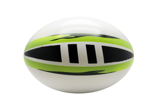 White sphere,  sport ball design, lime green and black stripes