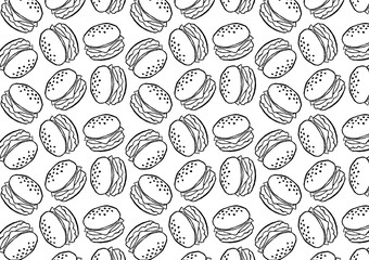 seamless burger pattern - hand-drawn fast food doodle style