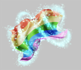 Rainbow,vector 3d flag in whirlwind of magical radiance