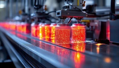 A bright outdoor factory glowing with automated equipment performing seamless operations