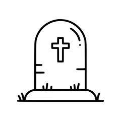 Fototapeta premium Tombstone with cross on grass background representing Halloween icon 