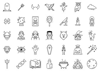 Halloween icon collection featuring various spooky symbols and characters, set  