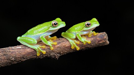 Naklejka premium Javan tree frog on aitting on branch, flying frog on branch, tree frog on branch