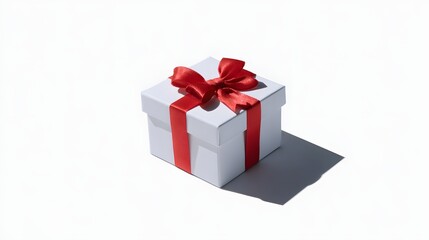 Obraz premium White gift box with red ribbon and bow.