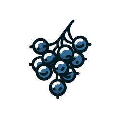 Stylized blackcurrant bunch illustration with playful design and outline, copy space