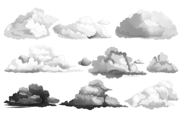 Various grayscale cloud formations, pixelated