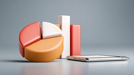 Three-part pie chart and bar graphs on a gray background.