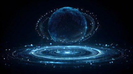 Digitally rendered globe hovering above swirling abstract energy.
