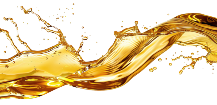 Golden liquid splashes and streams across a black background