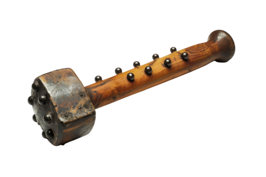Antique wooden club with metal studs
