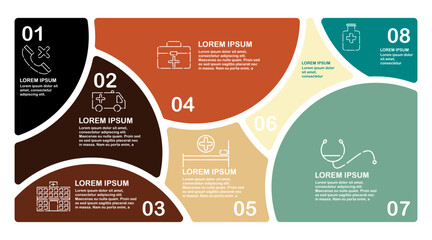 Fototapeta premium infographic 8 step medical healtcare hospital for presentation communication. vector eps 