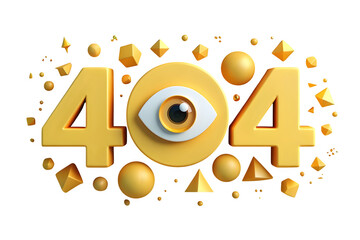 Metallic Gold 3D 404 Error Design with Floating Elements