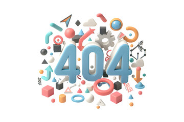 Modern 3D isometric '404' numbers with colorful abstract floating shapes