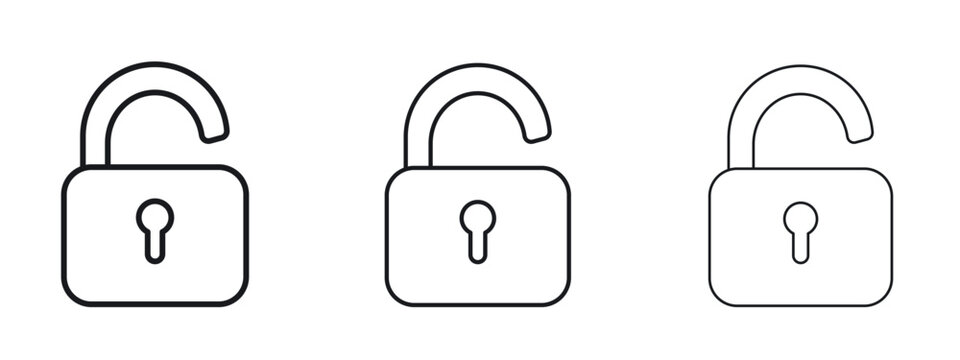 Unlock icon logo black pictogram set. Graphic simple vector icon