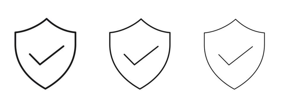 Shield check icon logo black pictogram set. Graphic simple vector icon