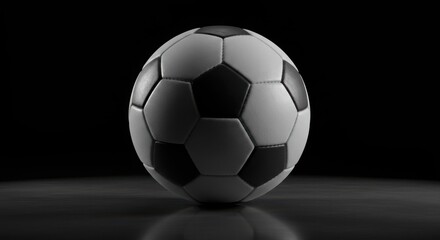 Fototapeta premium Classic Soccer Ball Black and White on Dark Reflective Surface