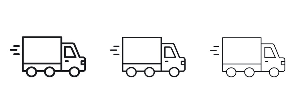 Moving truck icon logo black pictogram set. Graphic simple vector icon
