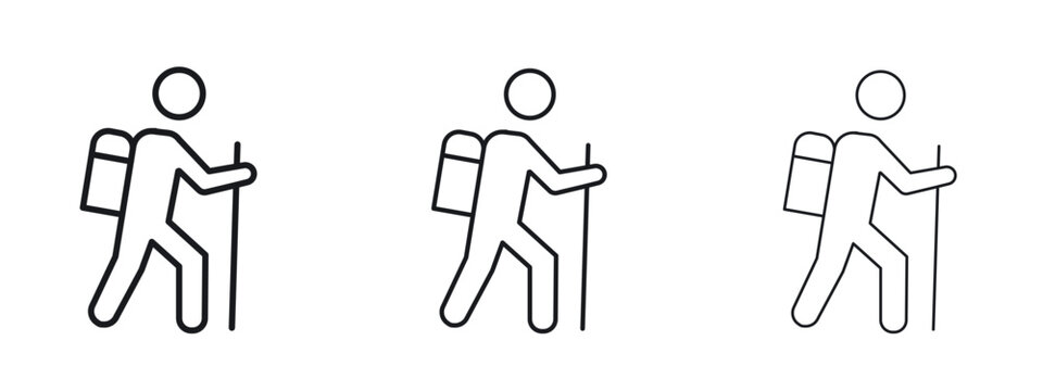 Hiking icon logo black pictogram set. Graphic simple vector icon