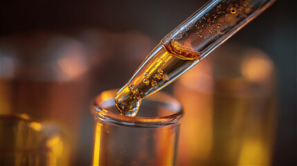 Macro Pipette Transferring Liquid into Test Tube Under Laboratory Lights. Ai gen.
