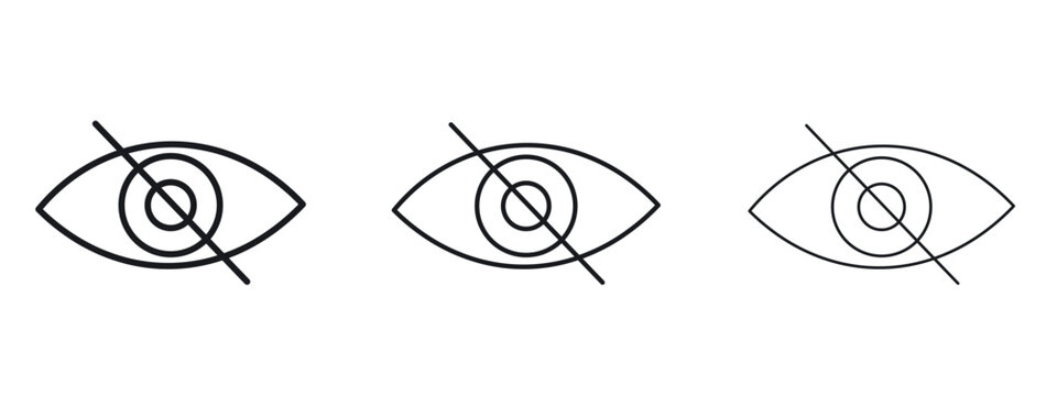 Eye crossed icon logo black pictogram set. Graphic simple vector icon