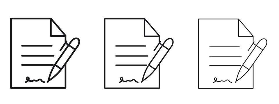 Document signed icon logo black pictogram set. Graphic simple vector icon