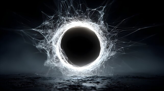 a black hole with a light coming out, luminous black hole portal, redshift houdini, xparticles,