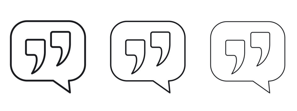 Comment quote icon logo black pictogram set. Graphic simple vector icon