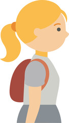 Young girl with blonde ponytail and backpack viewed from the side