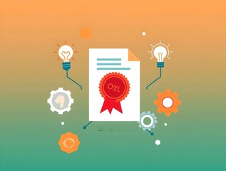 Fototapeta premium Certificate Ideas and Gears Achievement and Innovation Concept Illustration