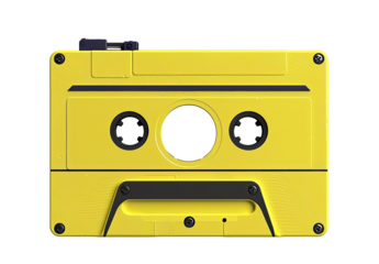 Bright yellow cassette tape, front view