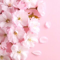 Obraz premium Delicate pink cherry blossoms on a pastel pink background