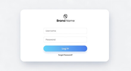 A login screen with a brand name logo username password and log in button on a white background ai generated