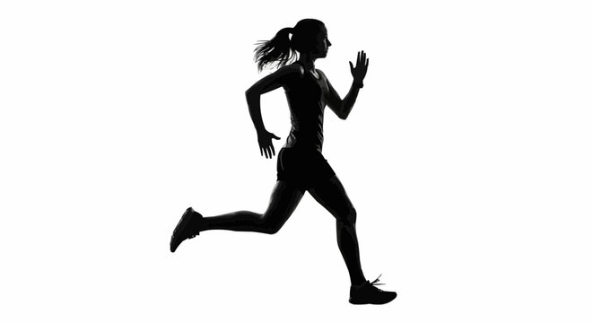 Running woman. Female marathon runner. Isolated abstract vector silhouette, run clip art stock 