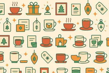 Festive design showcasing holiday cups, gifts, and decorations in a cozy setting
