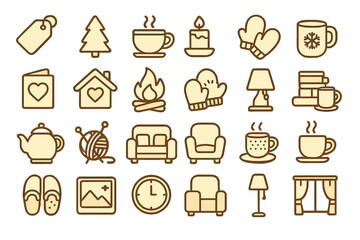 Cozy winter-themed illustrations featuring home comfort and seasonal activities