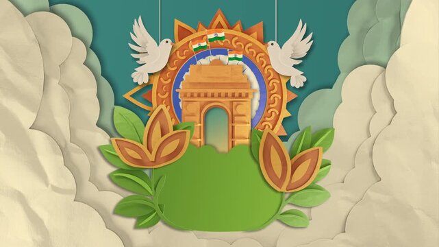 Indian Gate With Pigeons Paper Cut Background