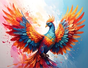 Obraz premium Vibrant phoenix with outstretched wings