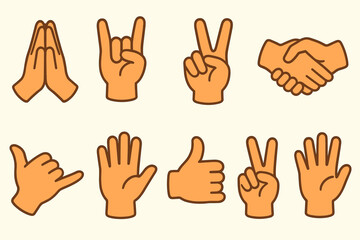 Fototapeta premium Hand gesture flat icon set. signals, communication symbols in flat style
