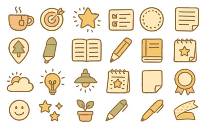 Collection of cute doodles featuring various symbols and objects for creative projects and ideas
