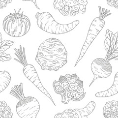elegant line art vegetable pattern perfect for cookbook or menu design