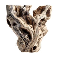 Weathered wood sculpture, isolated on transparent background
