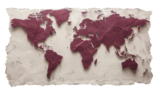 Crumpled world map, muted tones