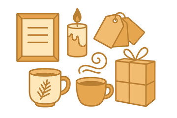 Cozy interior decor featuring warm tones, candles, and mugs on a serene autumn afternoon
